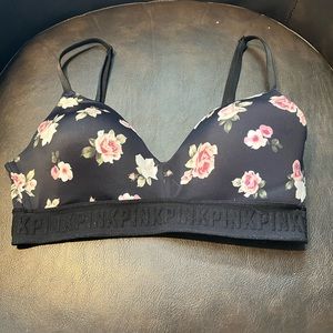 Victoria’s Secret Pink Black Floral Wireless Light Moulded Foam Cups Size 34DD